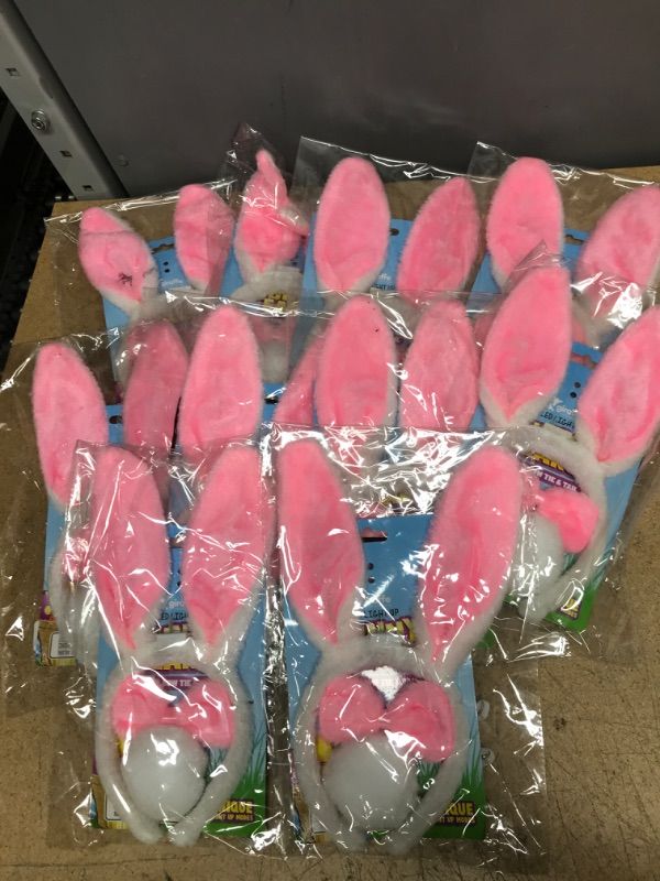 Photo 2 of 10-Pack Kangaroo - Plush LED Furry Easter Bunny Costume Set, Ears, Tail, and Bowtie Cosplay Accessories for Christmas Halloween, and All Party Favor, Pink