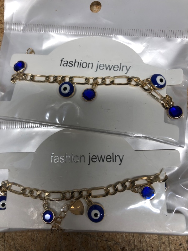 Photo 2 of  2 PACK UOOANUO Evil Eye Bracelets for Women 14K Gold Plated Cubic Zircon Teen Girls Link Bracelets Evil Eye Jewelry Blue