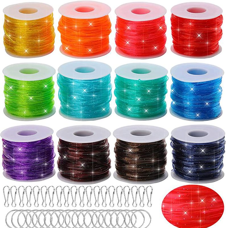 Photo 1 of 
Glitter Lanyard String, Acrsikr Gimp Making Kit Plastic Lacing Cord Strings Supplies Craft 12 Rolls
