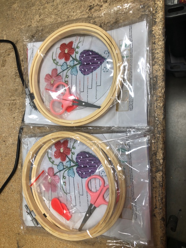 Photo 2 of 3 Pack Embroidery Kit for Beginners Beginner Embroidery Stitch Practice Kit Include Embroidery Cloth with Pattern Instructions Embroidery Hoops Embroidery Starter Kit for Craft Lover(6×6 inch)----2 ITEMS