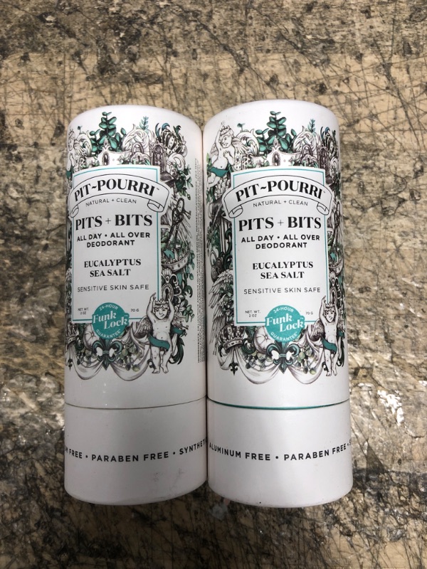 Photo 1 of 2 ITEM Poo-Pourri Pits + Bits Natural Deodorant, Sensitive Skin Safe, All Day All Over, 2 Ounce Eucalyptus Sea Salt BUNDLE