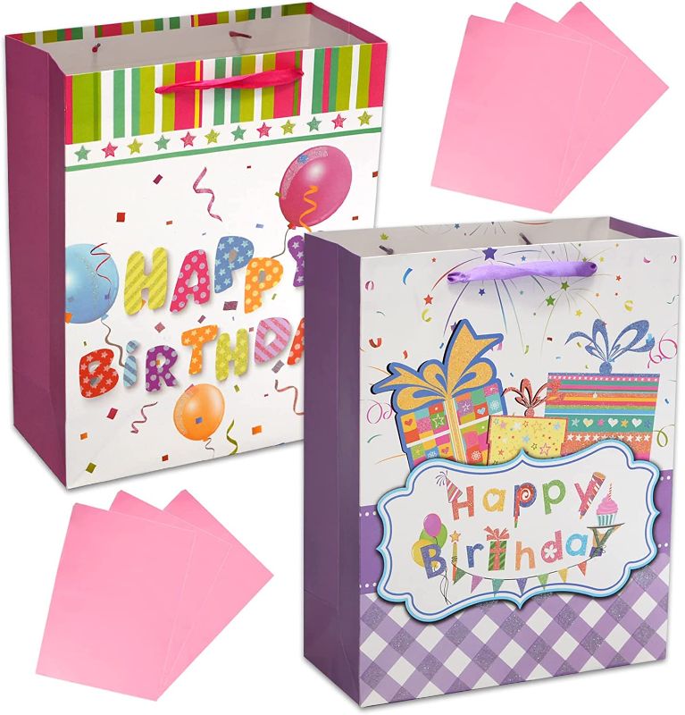 Photo 1 of 2pk- RUIFYRAY 12.6" Large Birthday Gift Bags 2 Pack, with Handles & Tissue Paper for Boy and girl,men and women