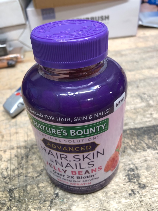 Photo 2 of *EXP: 06/2023* Nature's Bounty Optimal Solutions Advanced Hair, Skin & Nails Jelly Beans with Biotin, Mixed Fruit Flavor, 180 Count Mixed Berries, Watermelon, Strawberry 180 Count (Pack of 1)