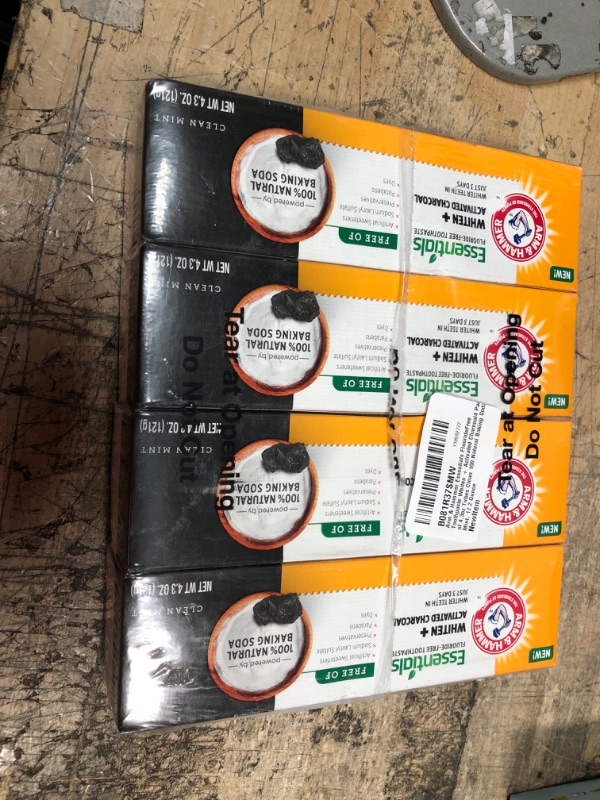 Photo 2 of *EXP: 03/2024* Arm & Hammer Essentials FluorideFree Toothpaste Whiten + Activated Charcoal4 Pack of 4.3oz Tubes Clean 100 Natural Baking Soda, Mint, (Pack of 4)