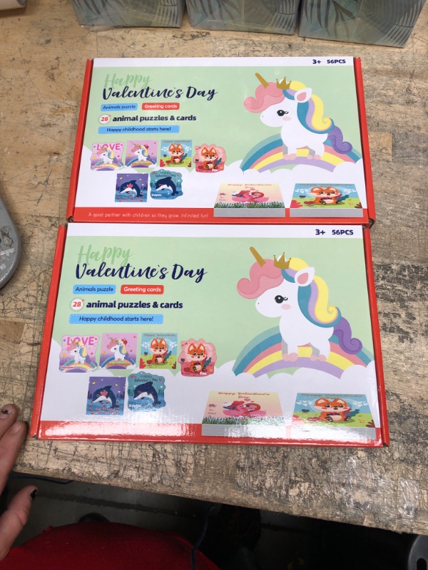 Photo 2 of 2 PACK SpringFlower Valentine's Day Greeting Cards With Animal Jigsaw Puzzles Kit For Kids,28 pack Bulk for School Classroom Gift Exchange, Prizes For Kids Class Events,Kids Valentines Party Favor Supplies