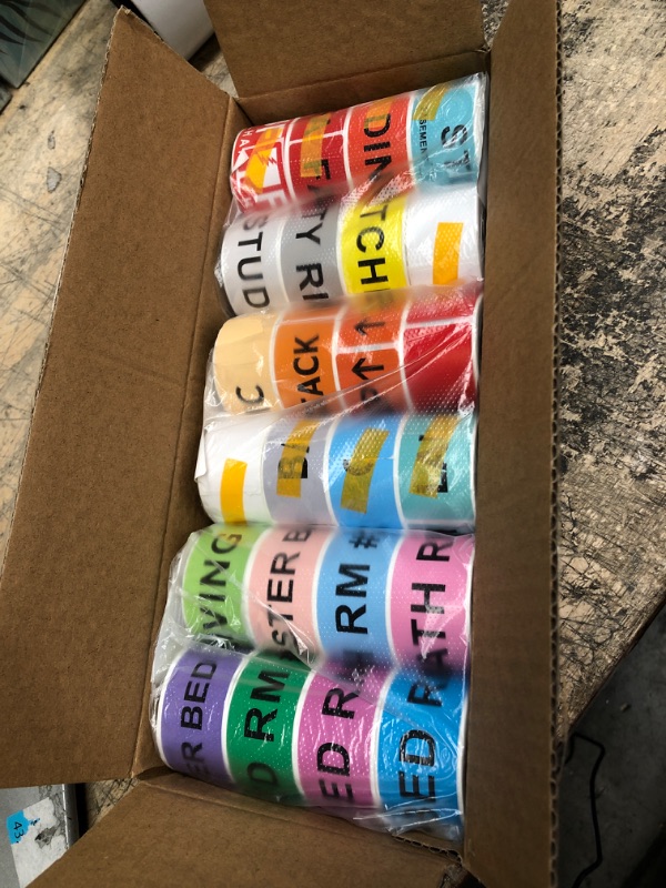 Photo 2 of JinyaPack Moving Labels Color Coded 1440 Count, 21 Different Packing Supplies for Moving Boxes Stickers + 1 Roll Fragile Sticker + 2 Roll Blank Labels for Customized Moving Stickers 1" x 4.5" Moving | 24 Rolls