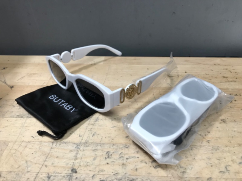 Photo 2 of 2 PAIRS - BUTABY Rectangle Sunglasses for Women Retro Driving Glasses 90’s Vintage Fashion Irregular Frame UV400 Protection White Frame Grey Lens