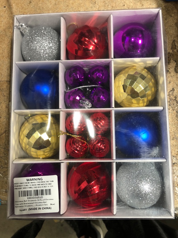 Photo 2 of 3 pack bundle of Christmas Ball Ornaments for Christmas Tree? Shatterproof Christmas Ball Ornament with Hooks, 2.4-inch and 1.2-inch Red, Gold, Silver, Purple and Blue 26 Pcs Christmas Ornament Multi Colors Sets 60mm