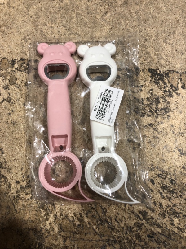 Photo 2 of 2PCS 4 in 1 Bottle Opener, Cute Bear Bottle Opener, Multifunction Jar Can Beer Bottle Opener ,White pink