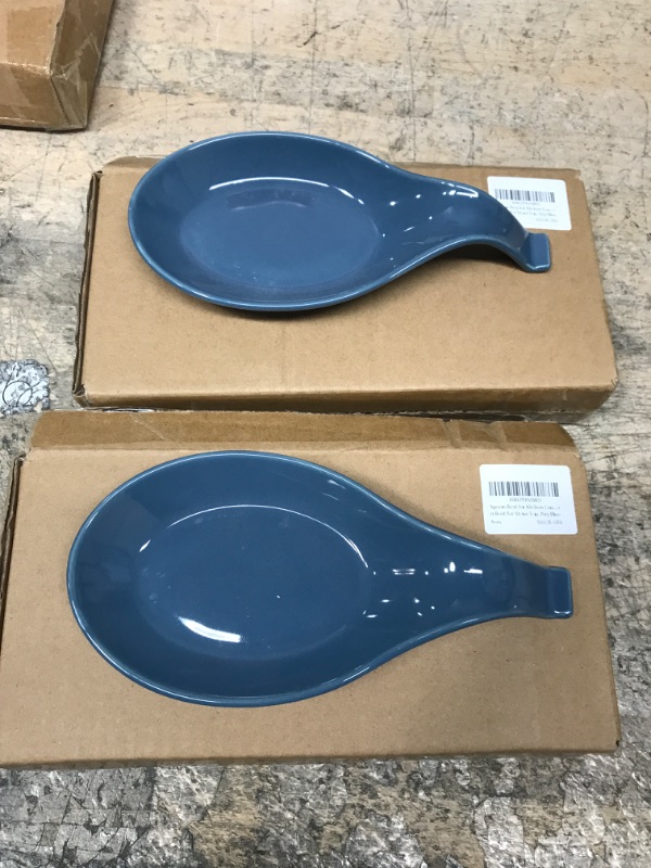 Photo 2 of 2 PACK OF Spoon Rest Holder for Stove Top, ALELION Ceramic Spoon Rest for Kitchen Counter, Cooking Spoon Holder for Spatula, Ladles and Tongs, Heat-resistant and Dishwasher Safe, Haze Blue