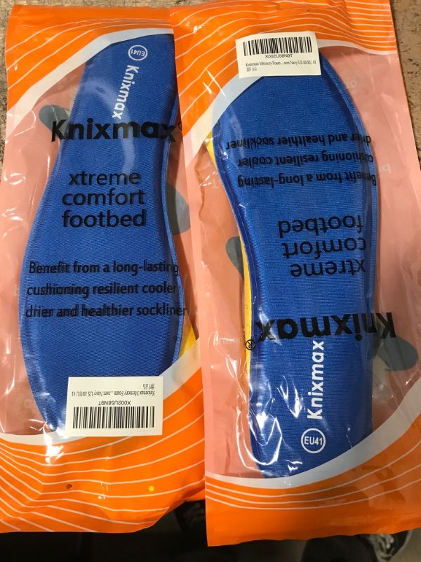 Photo 2 of 2 OF- Knixmax Memory Foam Shoe Insoles for Women, Replacement Shoe Inserts for Sneakers Loafers Slippers Sport Shoes Work Boots, Comfort Cushioning Innersoles Shoe Liners Navy EU 41 10 Women/8 Men 1: 8mm-navy