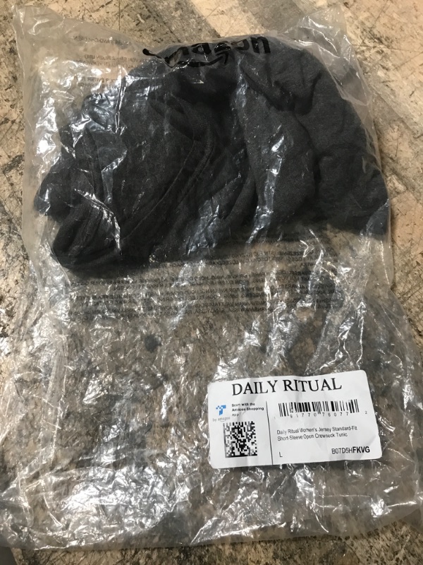 Photo 1 of Daily Ritual Women's Jersey Standard-Fit Short-Sleeve Open Crewneck Tunic Rayon Blend Charcoal Heather Large