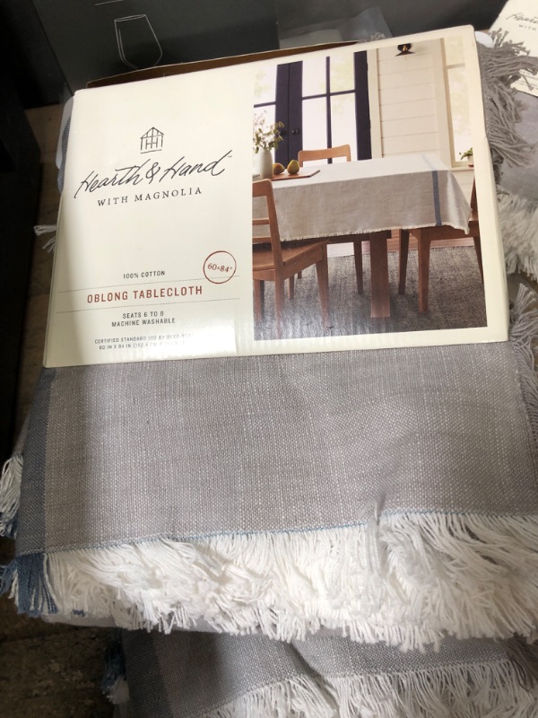 Photo 2 of 60 X 120 Engineered Stripe Tablecloth Gray/Blue - Hearth & Hand with Magnolia
