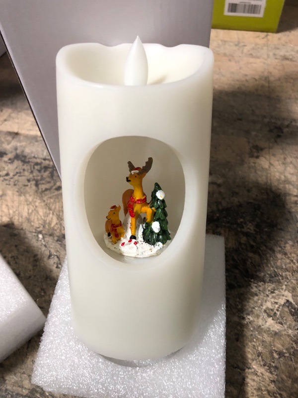 Photo 2 of 1 CANDLE***** Valentines Day Holiday Flameless Candle with Rotating Display Stand and Jingle Bells Music Box Real Wax with Battery Operated LED Pillar Candle Christmas Holiday Gift, 3 x 6 Inches(Deer)