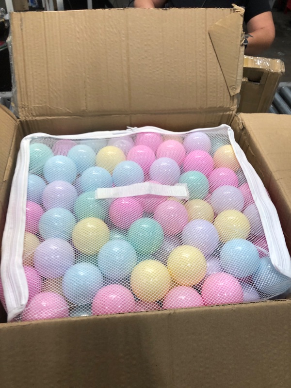 Photo 2 of Amazon Basics BPA Free Crush-Proof Plastic Ball Pit Balls with Storage Bag, Toddlers Kids 12+ Months, 6 Pastel Colors - Pack of 400 6 Pastel Colors 400 Balls