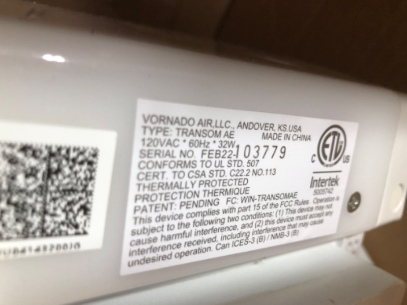 Photo 4 of **NOT FUNCTIONAL PARTS ONLY!! Vornado TRANSOM AE Window Fan Works with Alexa, 4 Speeds, Reversible Exhaust Mode, Weather Resistant Case, Whole Room White Alexa Enabled Fan