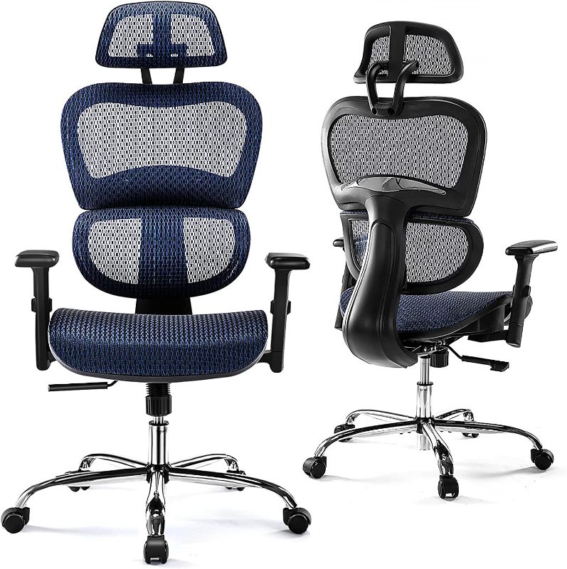 Photo 1 of Ergonomic High Back Office Chair - High Office Chair with Headrest, Lumbar Support, Movable Armrests, Swivel Mesh Office Chair with 300 lbs Weight Capacity Adjustable Height for Home Office, Executive
