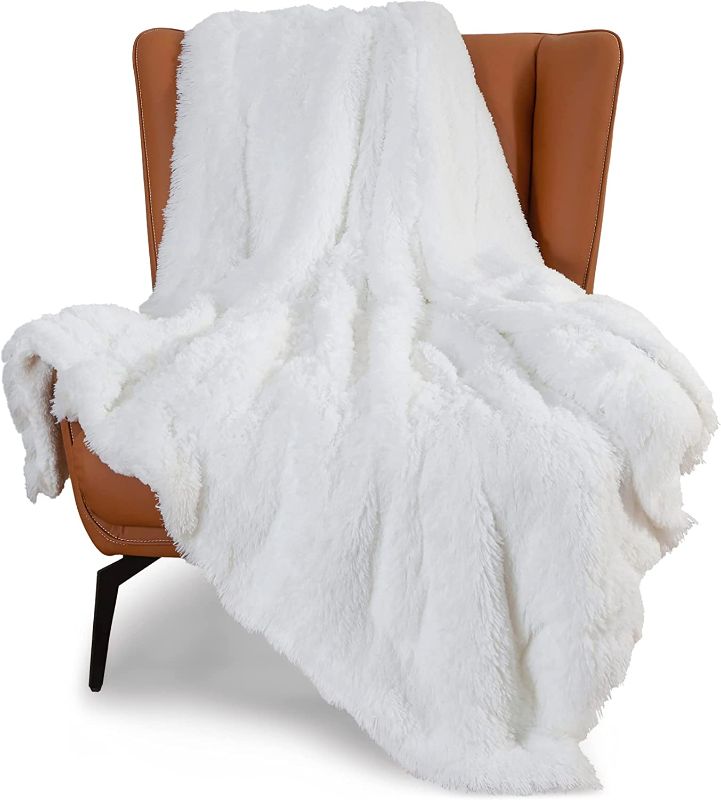 Photo 1 of  Faux Fur Throw Blanket White 