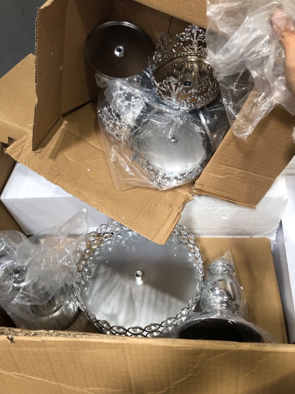 Photo 1 of ** PLEASE SEE NOTES ** 11 PCS Silver Cake Stand Set Crystal Cupcake Dessert Plate Display Tower Mirror Cake Holder Cupcake Stands for Wedding Afternoon Tea Birthday Party 11pcs-silver
