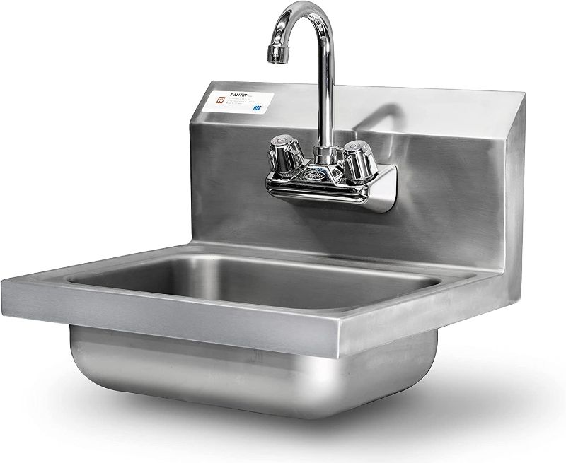 Photo 1 of 17"L x 16"W Stainless Steel Commercial Wall Mounted Hand Sink with Gooseneck Faucet for Restaurant, Bar, Cafe, Salon & Spa, Home - 16 Gauge (NSF Listed)
