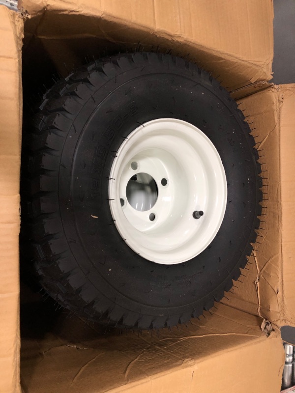 Photo 2 of (2-Pack) 18” Tubeless Tires On Rims - 18x8.5-8 Tire and Wheel Assemblies - 4-Lug 4” Center - 2.83” Center Bore - Load Range B Max Tire Weight of 815 Lbs - Compatible with Alumacraft Boat Trailers
