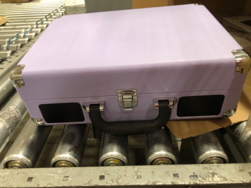 Photo 2 of Victrola Vintage 3-Speed Bluetooth Portable Suitcase Record Player with Built-in Speakers | Upgraded Turntable Audio Sound | Lavender (VSC-550BT-LVG) Lavender/Silver Record Player