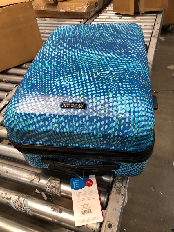 Photo 4 of *Major Damage to One Wheel* American Tourister Moonlight Hardside Expandable Luggage with Spinner Wheels, Blue Dots, 2-Piece Set (21/24) 2-Piece Set (21/24) Blue Dots
