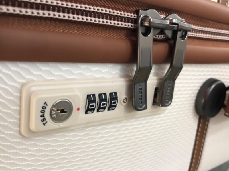 Photo 2 of **MISSING KEYS, UNABLE TO OPEN, NO MANUAL**DELSEY Paris Chatelet Hardside Luggage with Spinner Wheels, Champagne White, Checked-Medium 24 Inch, with Brake Checked-Medium 24 Inch, with Brake Champagne White