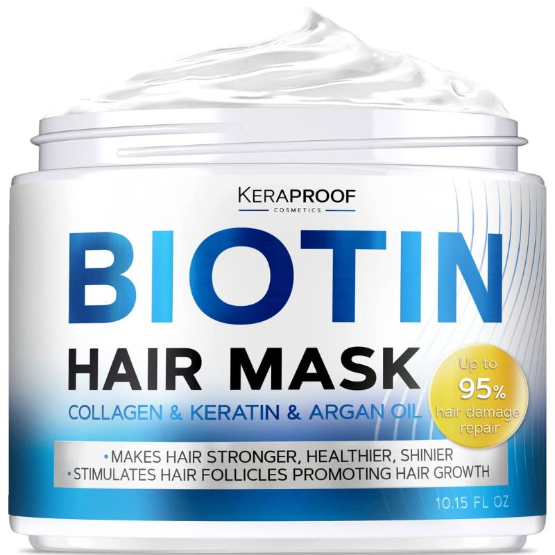 Photo 1 of Biotin Collagen Hair Mask with Keratin & Argan Oil | Natural Hair Mask for Dry Damaged Hair and Growth | Deep Repair Color Treated Wavy Curly Hair | Amazing Hair Scalp Treatment & Care for Women