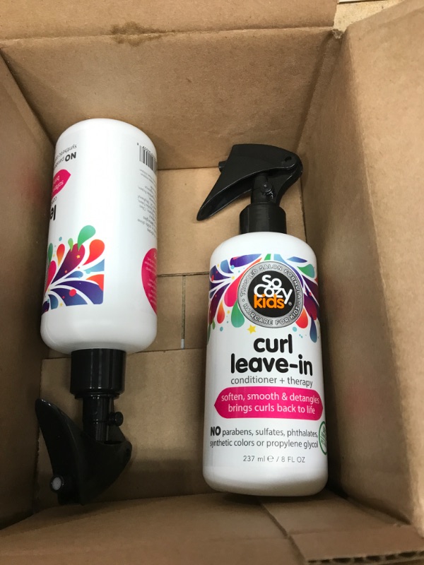 Photo 2 of 2 BOTTLES - SoCozy, Curl Spray LeaveIn Conditioner For Kids Hair Detangles and Restores Curls No Parabens Sulfates Synthetic Colors or Dyes, Jojoba Oil,Olive Oil & Vitamin B5, Sweet-Pea, 8 Fl Oz 8 Fl Oz (Pack of 1)