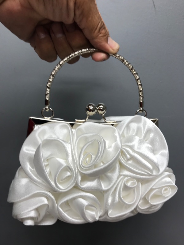 Photo 1 of KINGLUCK Handbag White,Women Fashion Rose Flower Pattern Faux Silk Handbag Bridal Clutch Bag for Wedding Evening Party