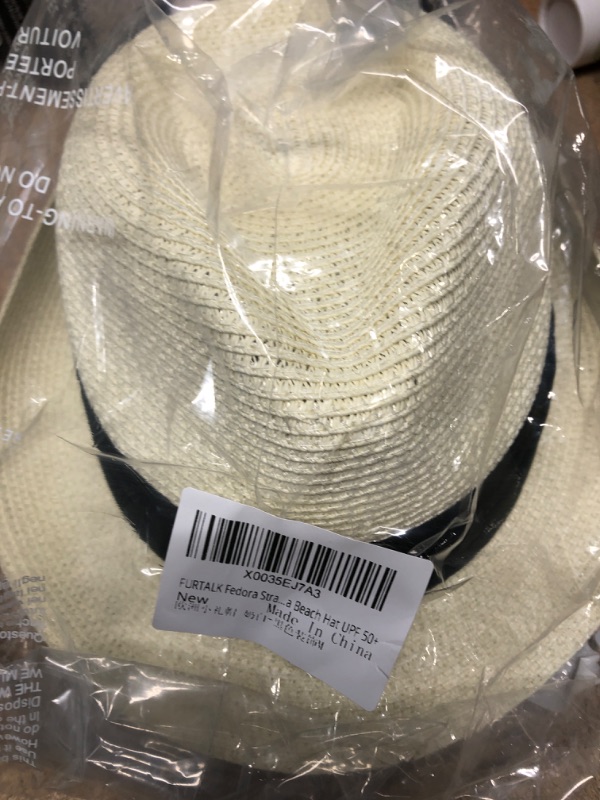 Photo 2 of FURTALK Fedora Straw Sun Hat for Men Women Foldable Roll Up Short Brim Trilby Hat Panama Beach Hat UPF 50+