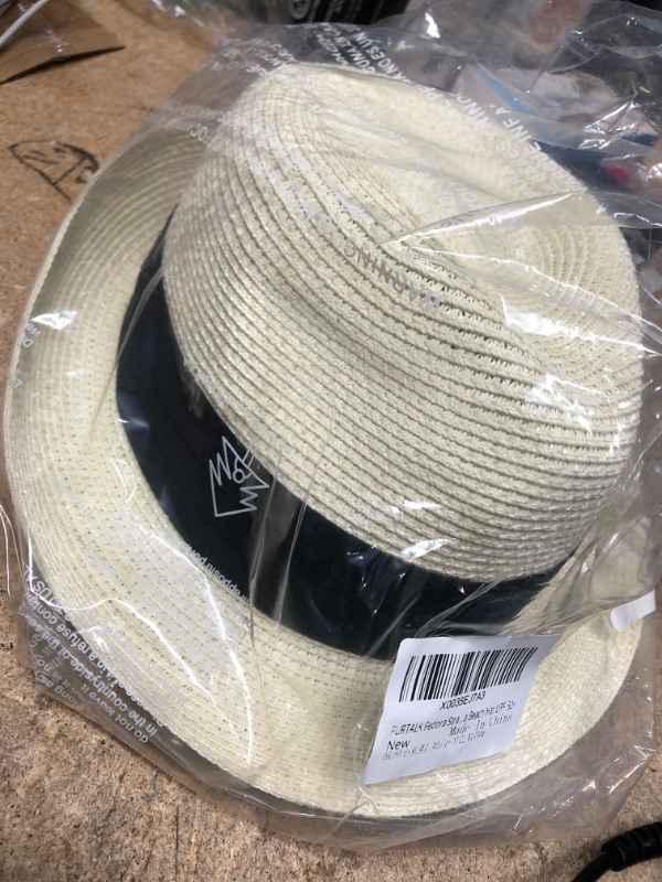 Photo 2 of FURTALK Fedora Straw Sun Hat for Men Women Foldable Roll Up Short Brim Trilby Hat Panama Beach Hat UPF 50+