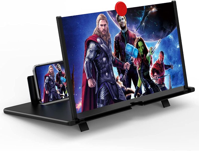 Photo 1 of 12" Screen Magnifier for Cell Phone -3D Magnifying Projector Screen Enlarger Expander for Movies, Videos, and Gaming – Foldable Phone Stand with Screen Amplifier – Compatible with All Smartphones
