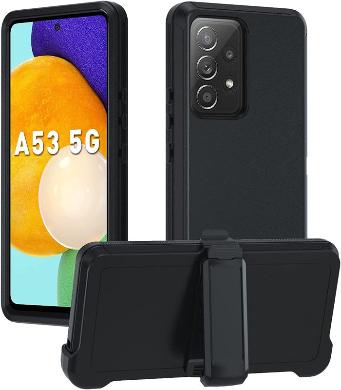 Photo 1 of Compatible with Samsung Galaxy A53 5G Case, with Belt Clip Holster Heavy Duty Rugged Shockproof Full Body Protection Kickstand Phone case for Samsung Galaxy A53 5G (Black)
