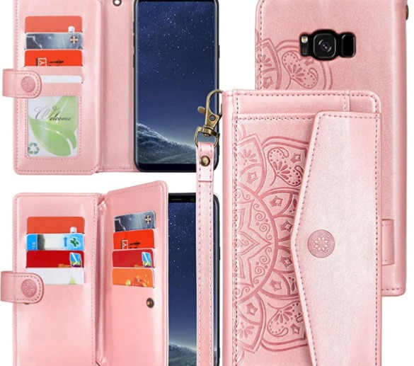 Photo 1 of Harryshell Compatible with Samsung Galaxy S8 5.8 Inch (2017) Case Wallet Cover [12 Card Slots Holder] [Cash Coin Pocket] Kickstand Lanyard Hand Strap Floral Flower (Rose Gold)