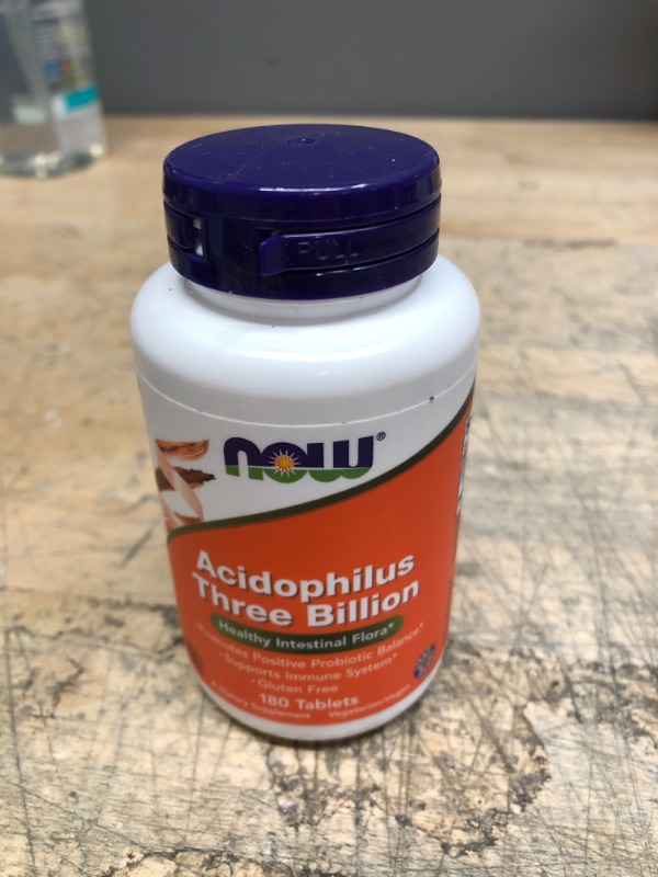 Photo 1 of *EXP: 7/2023* NOW Supplements, Acidophilus Three Billion, Strain Verified, Keep Refrigerated to Maintain Potency, 180 Tablets 180 Count (Pack of 1)