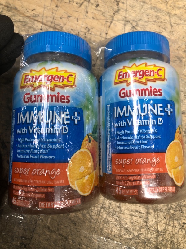 Photo 1 of *Expires 5/2023 2 Pack Bundle Emergen-C Immune+ Immune Gummies, Vitamin D plus 750 mg Vitamin C, Immune Support Dietary Supplement, Caffeine Free, Gluten Free, Super Orange Flavor - 45 Count