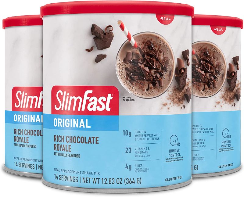 Photo 1 of 04/18/24---SlimFast Meal Replacement Powder, Original Rich Chocolate Royale, Weight Loss Shake Mix, 10g of Protein, 14 Servings (Pack of 3) (Packaging May Vary)
