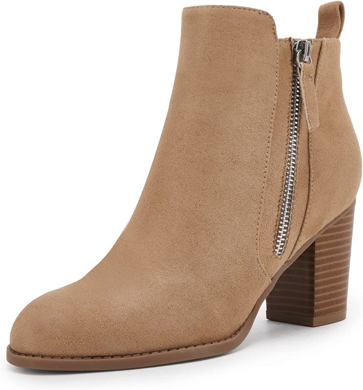 Photo 1 of Ankle Boots for Women Chunky Block Heel Side Zipper Pointd Toe Suede Fall Winter Bootie Shoes
