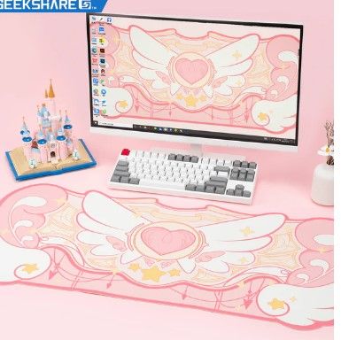 Photo 1 of GeekShare Cute Mouse Pad Desk Pad Protector - Large Non-Slip Rubber Base Desk Mat for Keyboard and Mouse, Perfect for Gaming, Writing, or Home Office Work -- Stars Wings