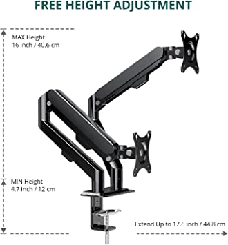 Photo 1 of ATUMTEK Dual Monitor Mount Stand - Double Monitor Arm Stand for 15" to 30" Computer Screens (Within 4.4-19.8 lbs), 2 Monitor Desk Mount with Clamp, VESA Mount 75x75mm or 100x100mm, Black
