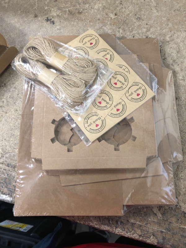 Photo 1 of LASOA Kraft Bakery Cupcake Boxes with Windows and Inserts, Cupcake Carriers 4 Holders with Strickers and Twine, Gift Boxes for Party Favor,Birthday,Halloween,Thanksgiving, Christmas,25Pack - 6.5x6.5x3inch Brown