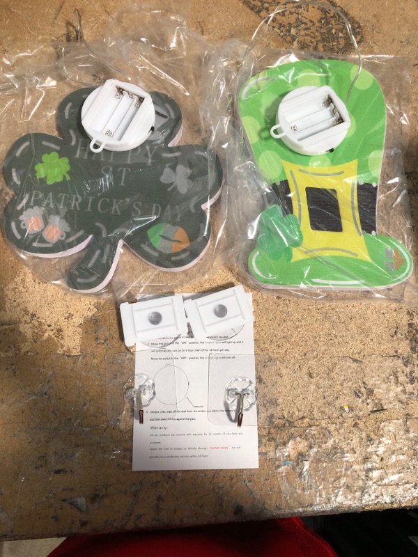 Photo 2 of 2 Pack St. Patrick's Day Decorations Window Lights with Suction Cups, Battery Operated Irish Saint Patricks Day Shamrocks Leprechaun Hat Lights with Timer for Window Wall Door Home Party Decorations