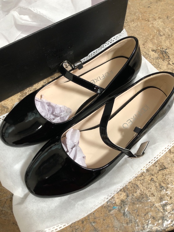 Photo 2 of 100FIXEO Women Ankle Strap Mary Janes Patent Leather Casual Ballet Flats 6.5 Black