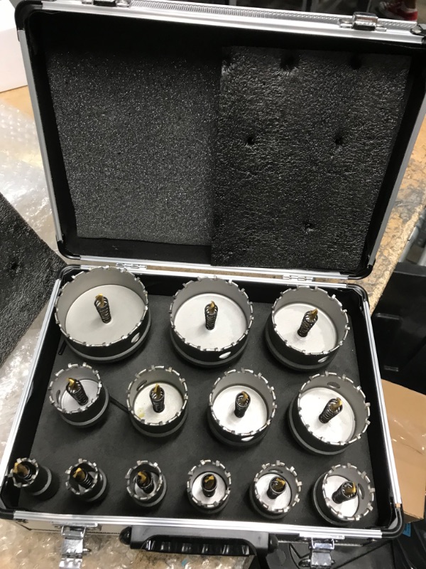 Photo 1 of 13 Hole Saw Kit for Hard Metal, 5/8" to 2-1/8”Inch Tungsten Carbide Tipped Metal Hole Saw Set, Heavy Duty Hole Cutter 