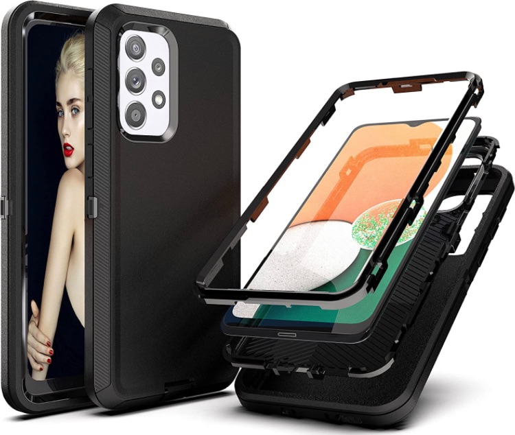 Photo 1 of YmhxcY A33 5G Case, Drop Proof 3-Layer Durable Cover/Shockproof Armor Drop Protection Solid Rubber Case Protective Matte Case for Samsung Galaxy A33 5G-Black 2 pack 