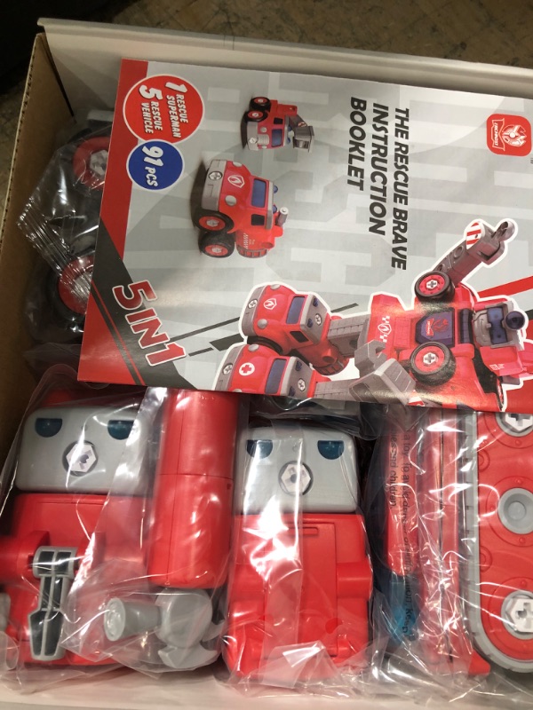 Photo 2 of Asarly Fire Truck Toys Set, 5 in 1 Take Apart Robot Toys Set Construction Toys for 5 6 7 Year Old Boys Vehicles Deformed into Robot Building Toys for Kids Gift (Fire Truck)