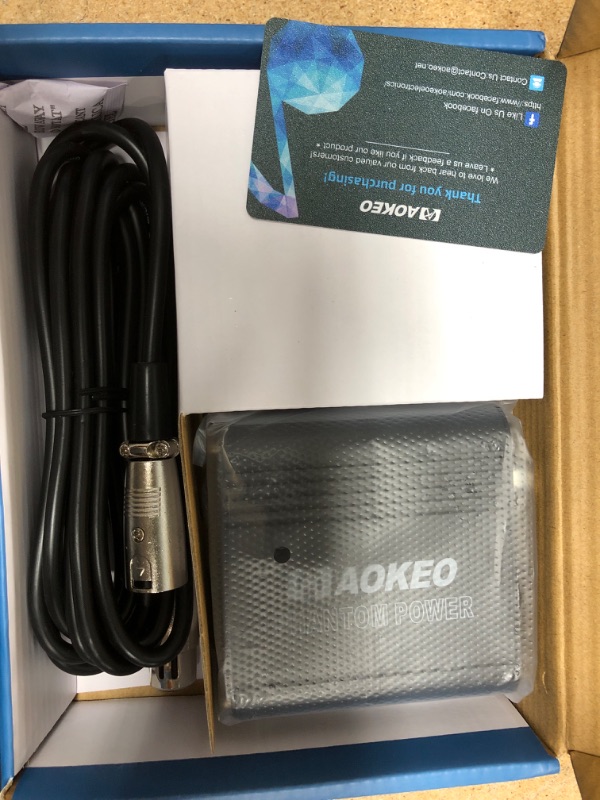 Photo 2 of Aokeo 1-Channel 48V Phantom Power Supply with Adapter, Bonus+XLR 3 Pin Microphone Cable for Any Condenser Microphone Music Recording Equipment