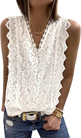 Photo 1 of Astylish Womens Lace V Neck Tunic Tank Tops Casual Sleeveless Shirt Blouse Medium